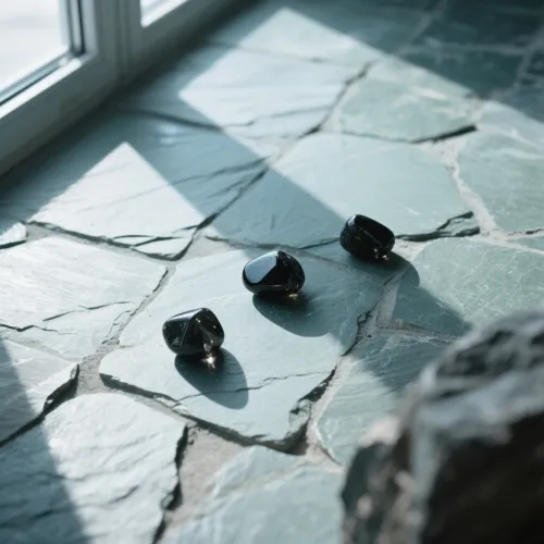 Ancient obsidian arrowheads on display
